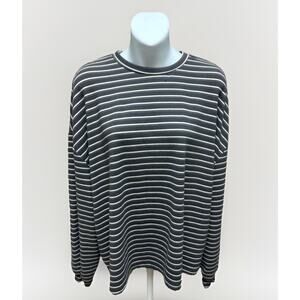 Musera Womens Gray Striped Long Sleeve Pullover Sweater Size Large